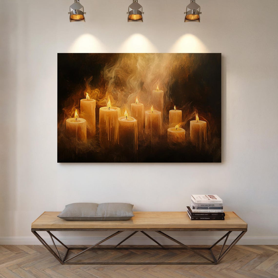 Glowing Golden Candles Smoky Flames Dark Moody Candlelight Art Poster - Image 4