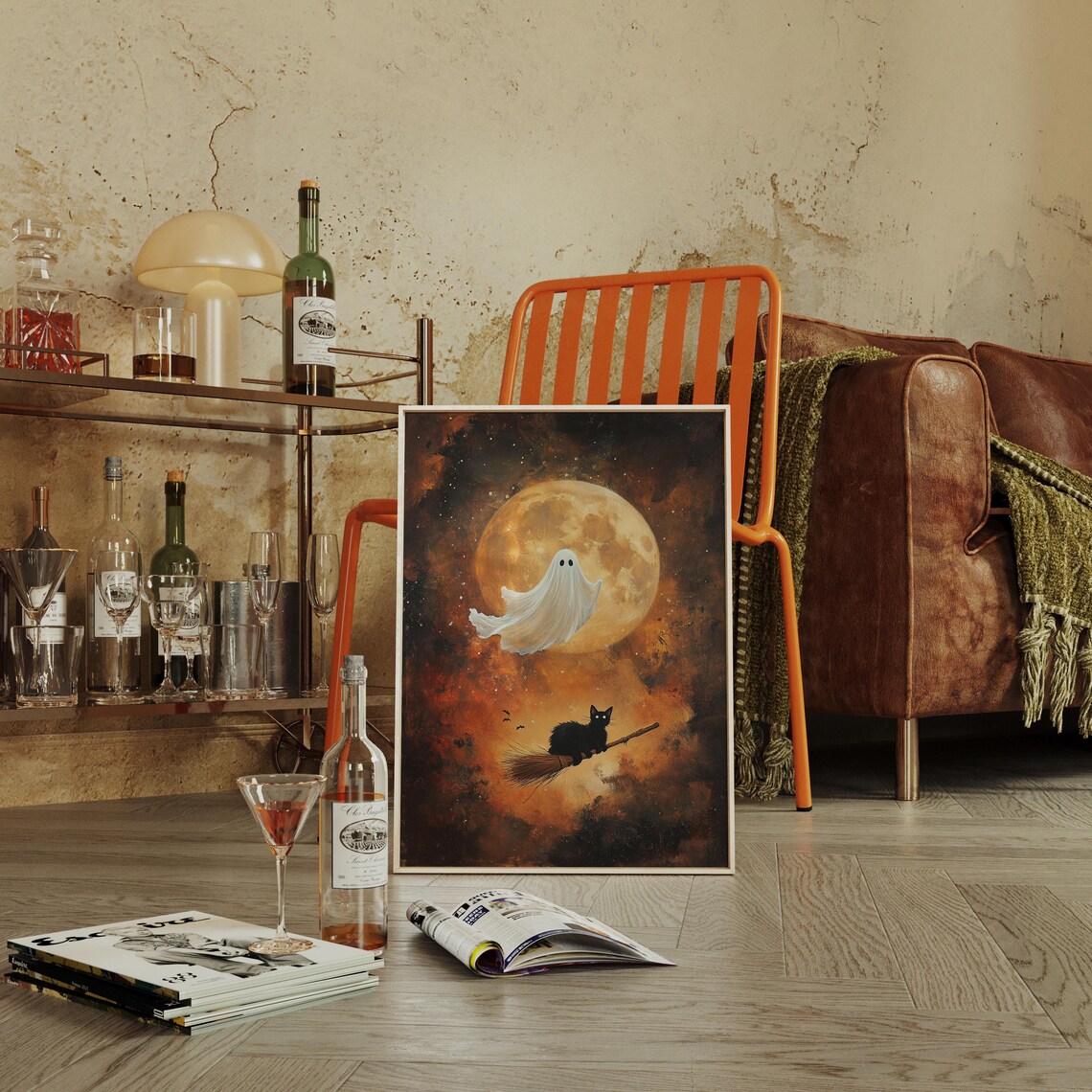Cute Halloween Ghost and Black Cat, Spooky Autumn Decor - Image 4
