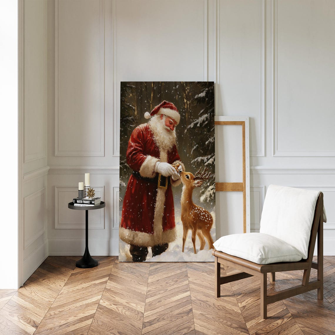 Santa Feeding A Young Deer In Snowy Forest Heartwarming Holiday Poster - Image 2