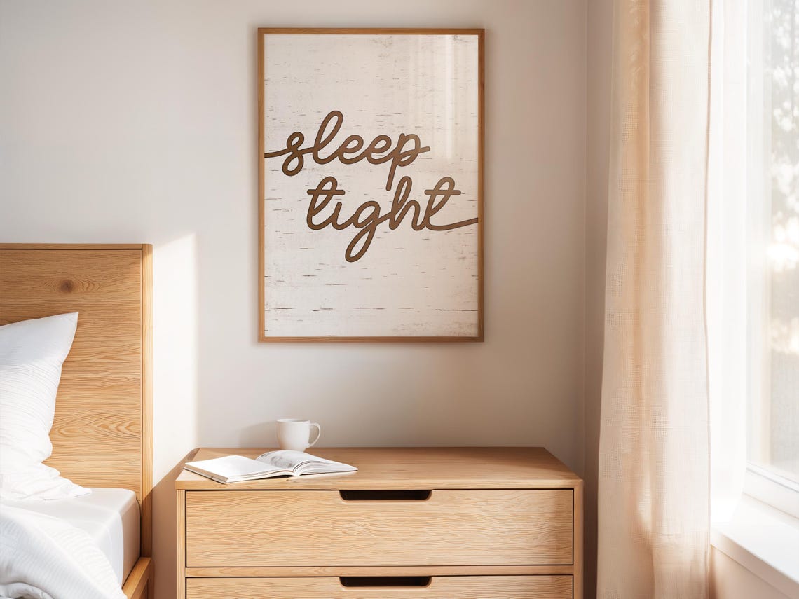Sleep Tight Rustic Brown Script Minimalist Bedroom Quote Wall Art - Image 2