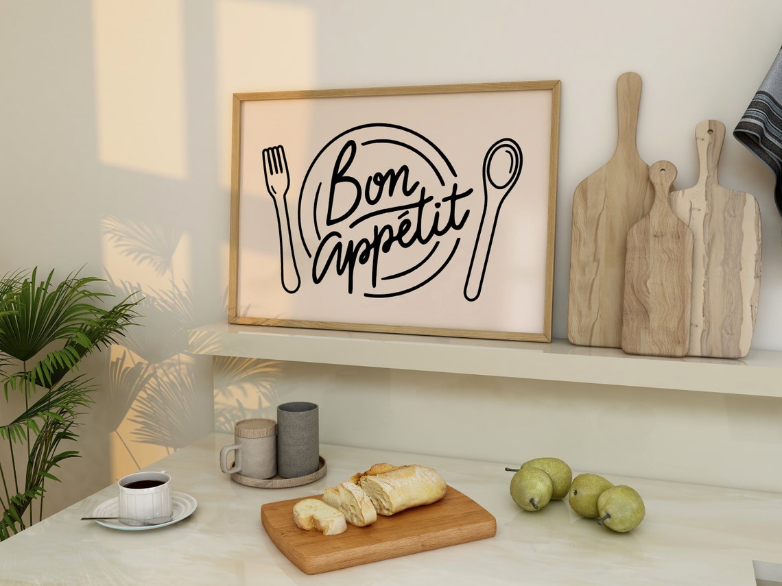 Bon Appetit Script Plate Circle Blush French Kitchen Art Poster - Image 2