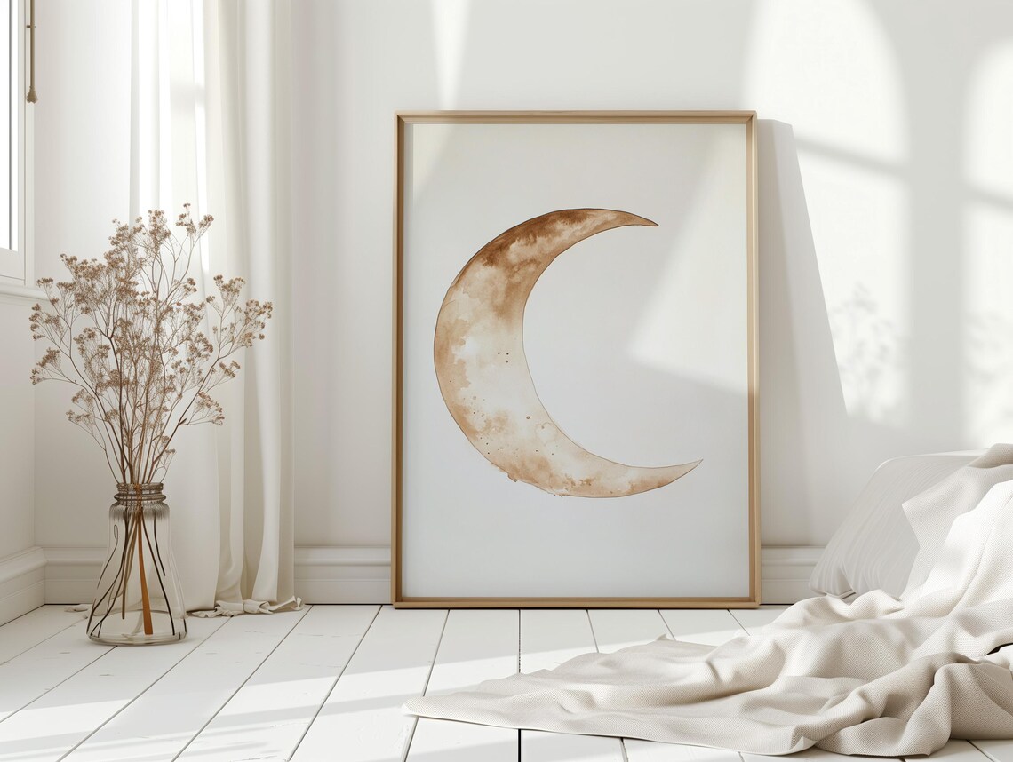 Minimal Crescent Moon Boho Watercolor Art Print - Image 2