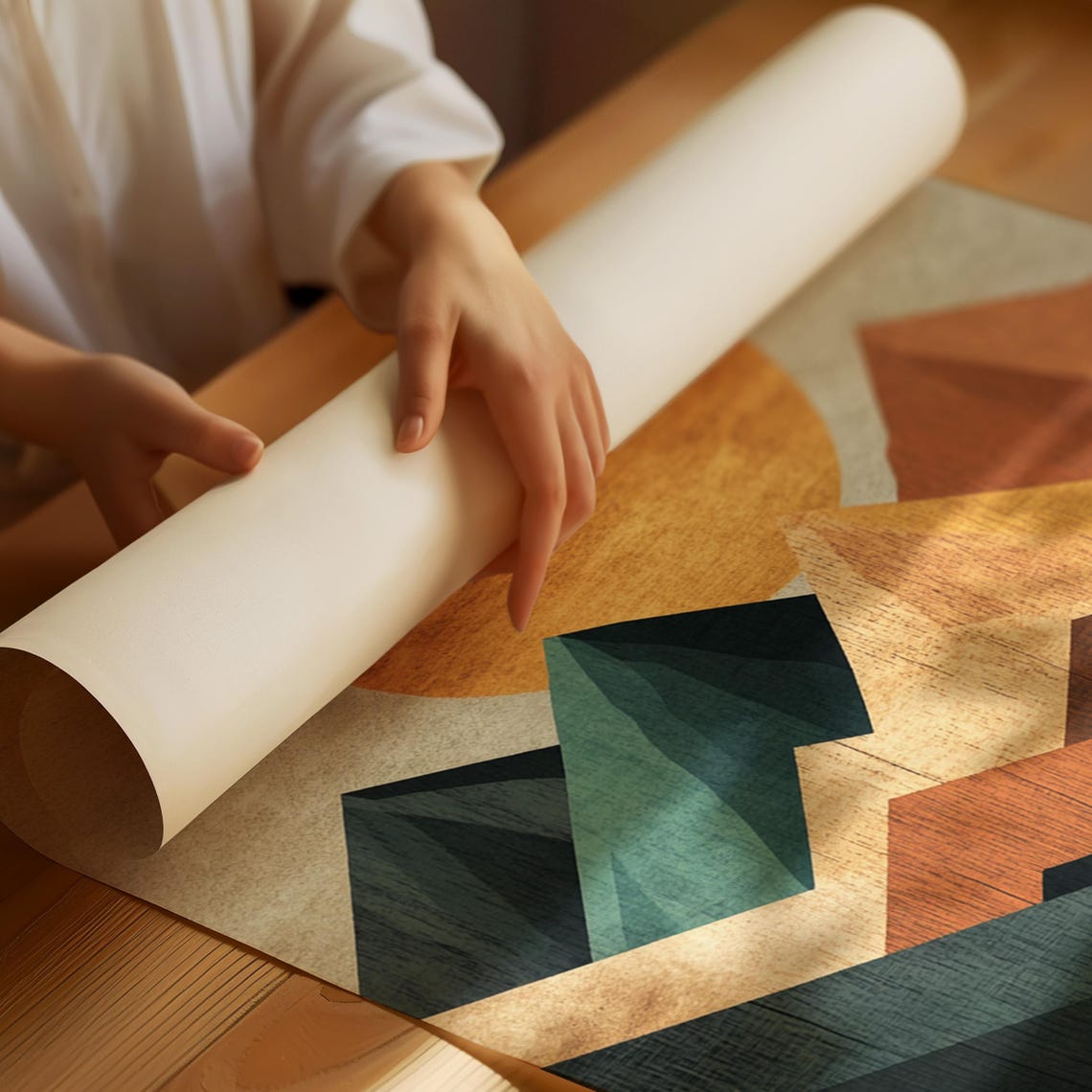 Modern Geometric Mountain Print Abstract Nature Art With Sun And Lake Earthy Tones Wall Decor For Home Office Or Gift - Image 4