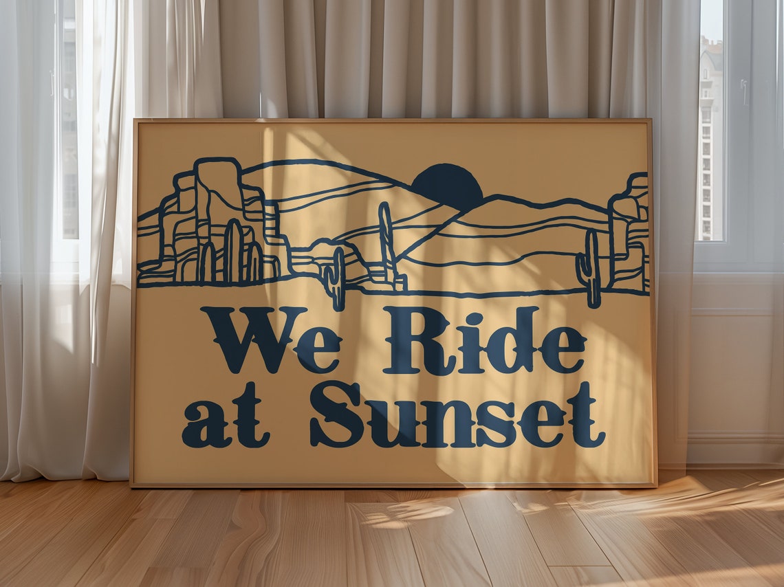 We Ride At Sunset Desert Line Art Minimalist Western Wall Art - Image 2