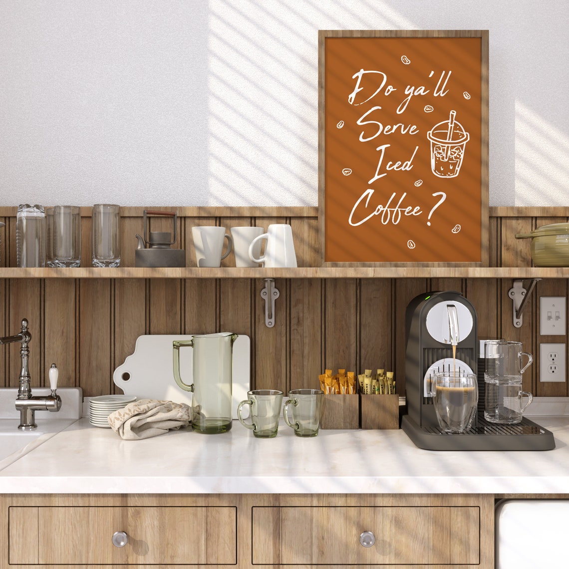 Do Yall Serve Iced Coffee Quote Caramel Brown Coffee Bar Poster - Image 2