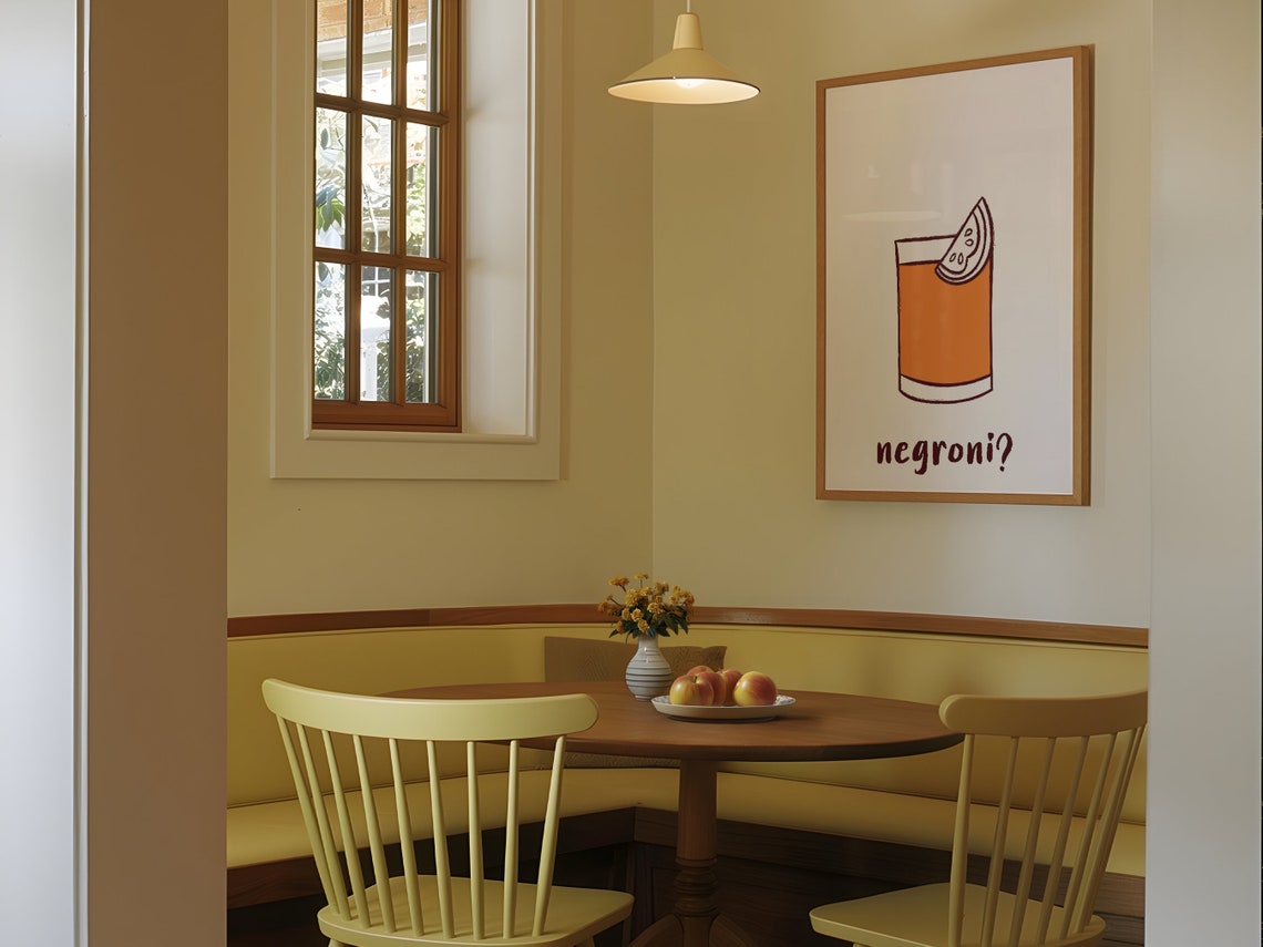 Negroni Cocktail Illustration Retro Orange Bar Cart Wall Print - Image 2