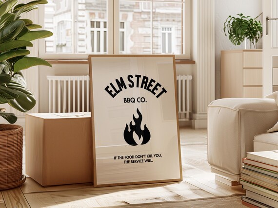 Elm Street Bbq Co Funny Bbq Wall Art Print Vintage Grill Lovers Decor If The Food Dont Kill You The Service Will Poster
