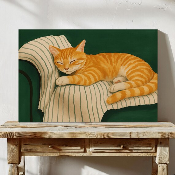 Orange Tabby Cat Sleeping, Cozy Feline Wall Decor