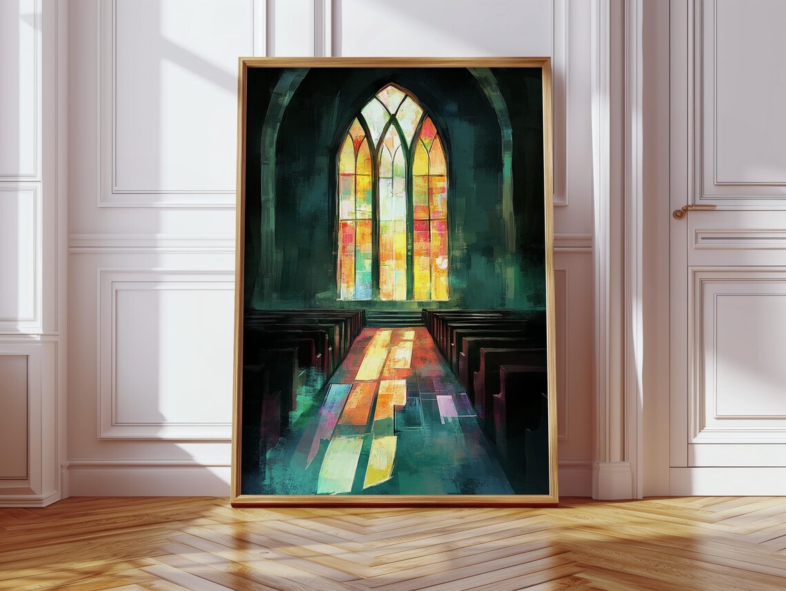 Stained Glass Church Window, Christian Worship Art Print