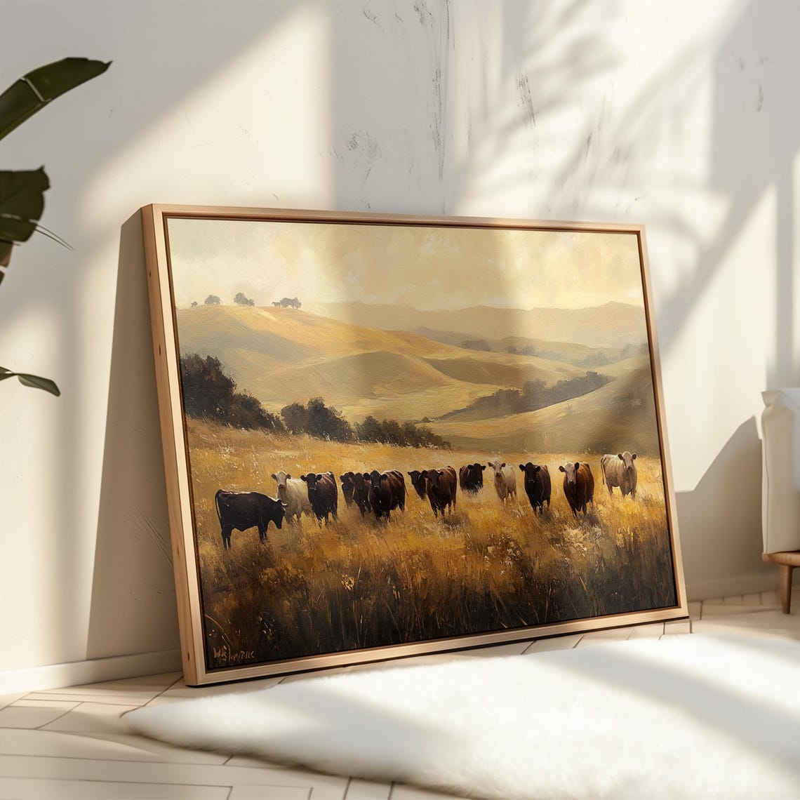 Cattle Herd Golden Field Western Ranch Sunset Landscape Wall Poster - Image 3