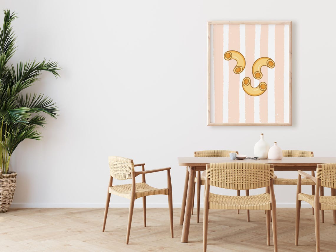Macaroni Elbows Blush Pink Striped Background Cute Kitchen Poster - Image 4
