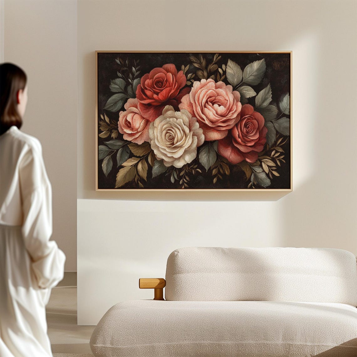 Red Blush Cream Rose Bouquet Vintage Baroque Floral Still Life Poster - Image 2