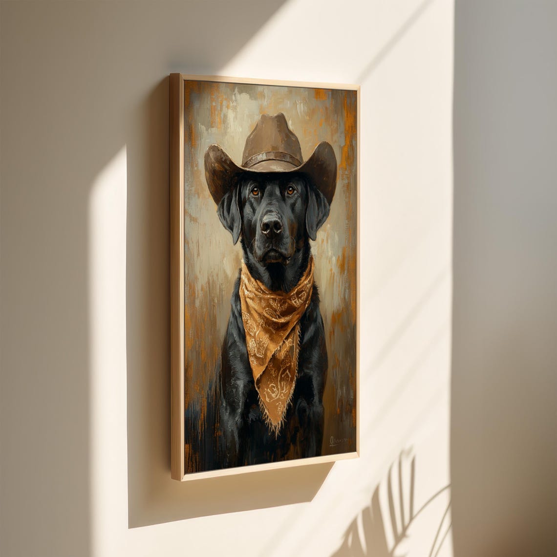 Western Black Lab Cowboy Dog Portrait, Rustic Farmhouse - Image 2
