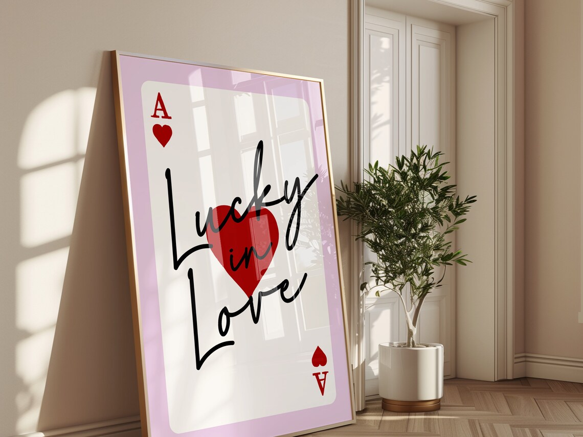 Lucky in Love Ace of Hearts Playing Card Red Heart Script Love Poster - Image 4