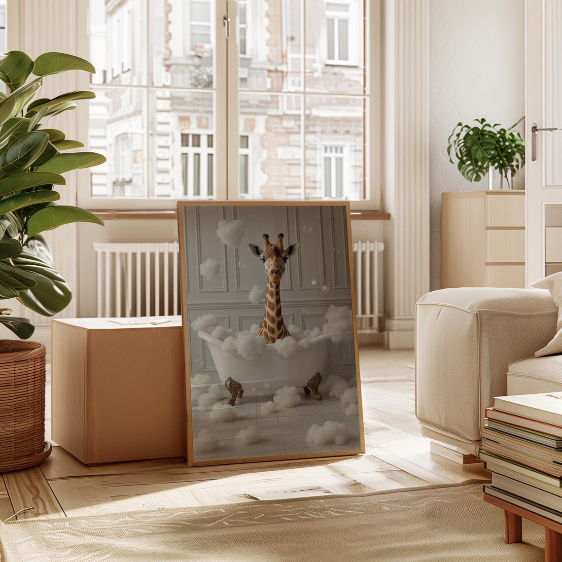 Whimsical Giraffe In Bathtub, Funny Bathroom Decor - Image 2