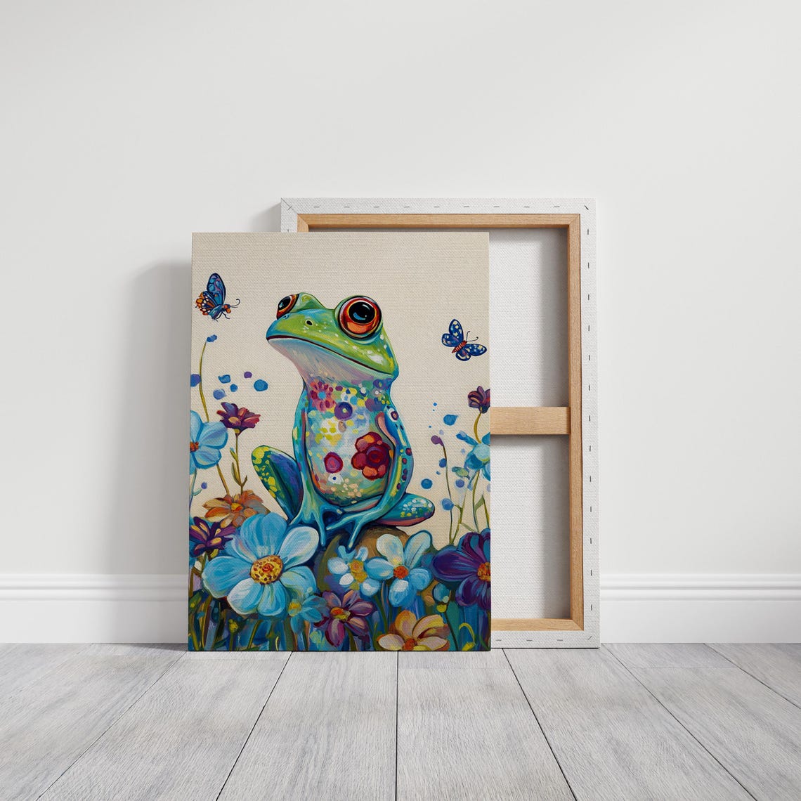Colorful Frog With Flowers And Butterflies Whimsical Nature Art Print - Image 5