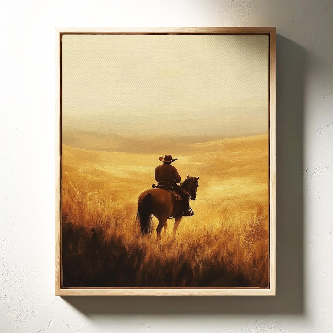 Lone Cowboy on Horseback Golden Prairie Sunset Western Ranch Poster - Image 4