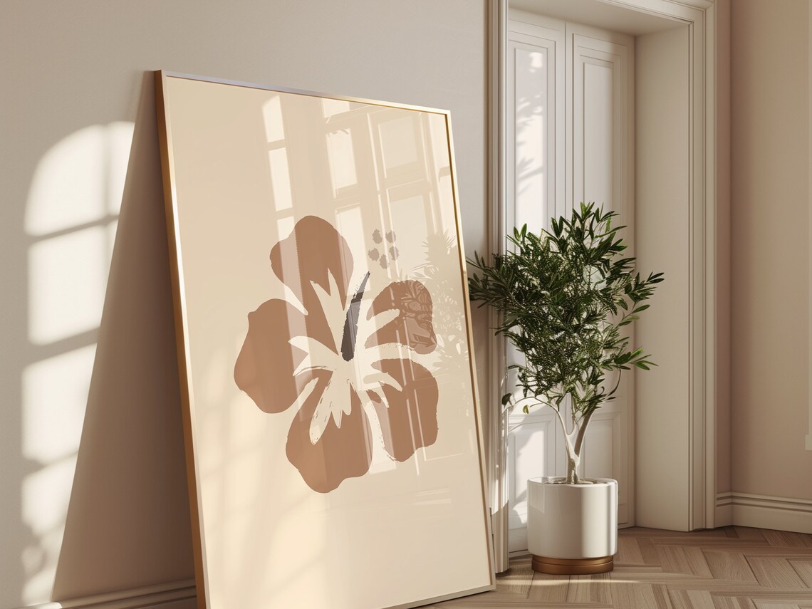 Hibiscus Flower Minimalist Boho Botanical Art Earth Tone Wall Poster - Image 4