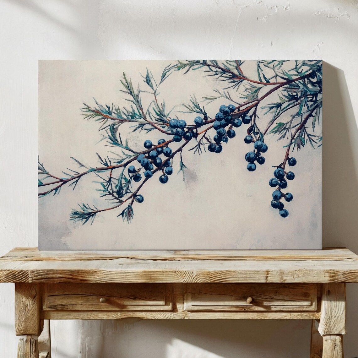 Juniper Berry Branch Blue Berries Watercolor Botanical Wall Art Poster