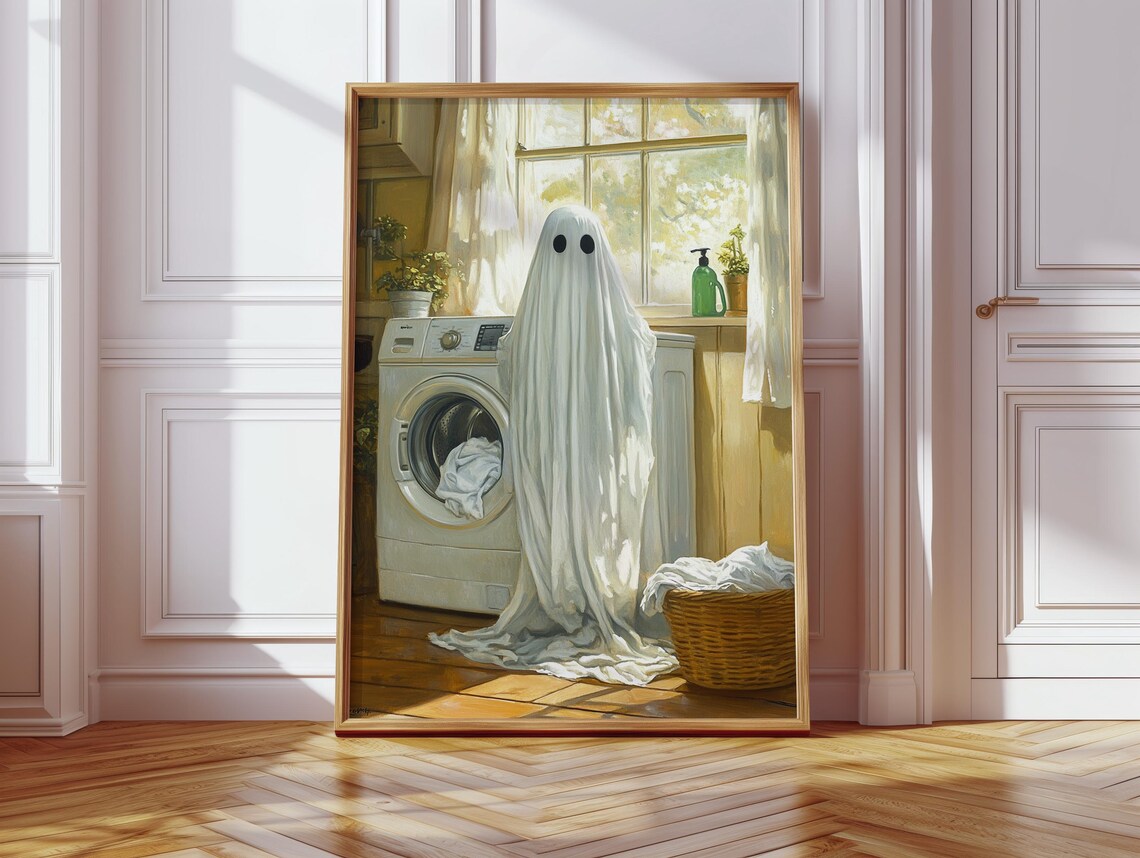 Cute Ghost In Laundry Room, Whimsical Chore Decor - Image 5