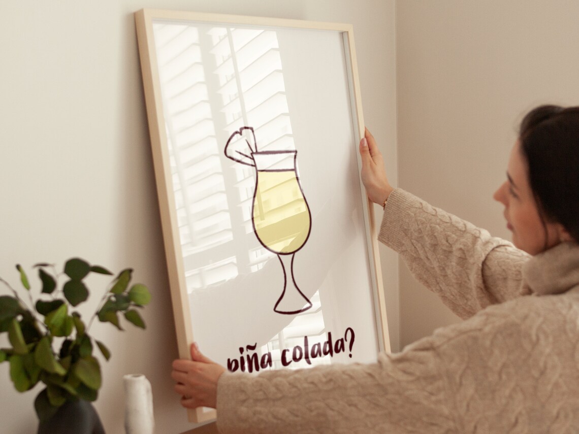 Pina Colada Tropical Cocktail Hurricane Glass Line Art Bar Poster - Image 4
