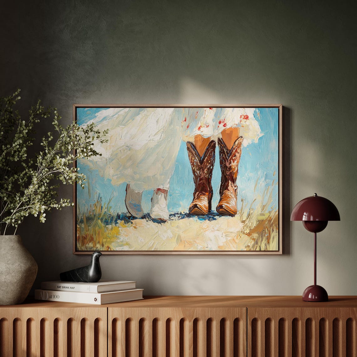 Western Wedding Cowboy Boots Brides White Dress Rustic Wall Art Print - Image 5