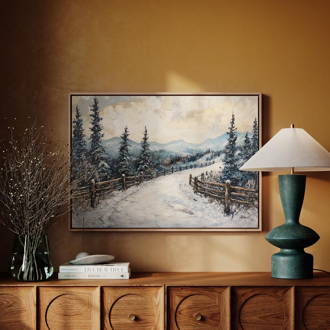 Snowy Mountain Pathway Art Print, Winter Landscape - Image 3