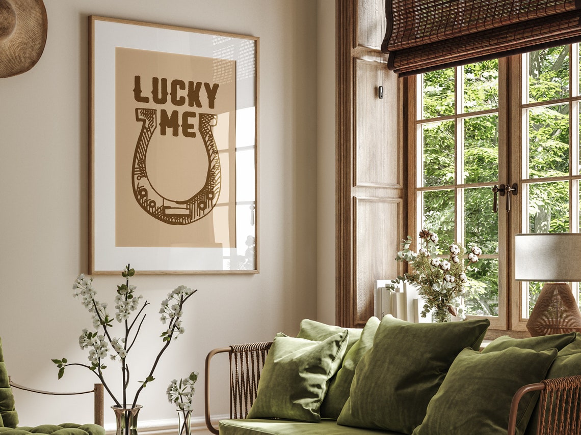 Lucky Me Horseshoe Sketch Tan Western Good Luck Quote Wall Art - Image 4