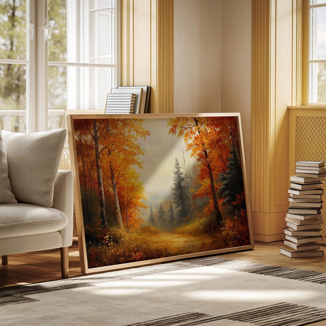Golden Autumn Forest Path Fall Foliage Landscape Oil Painting Poster - Image 3