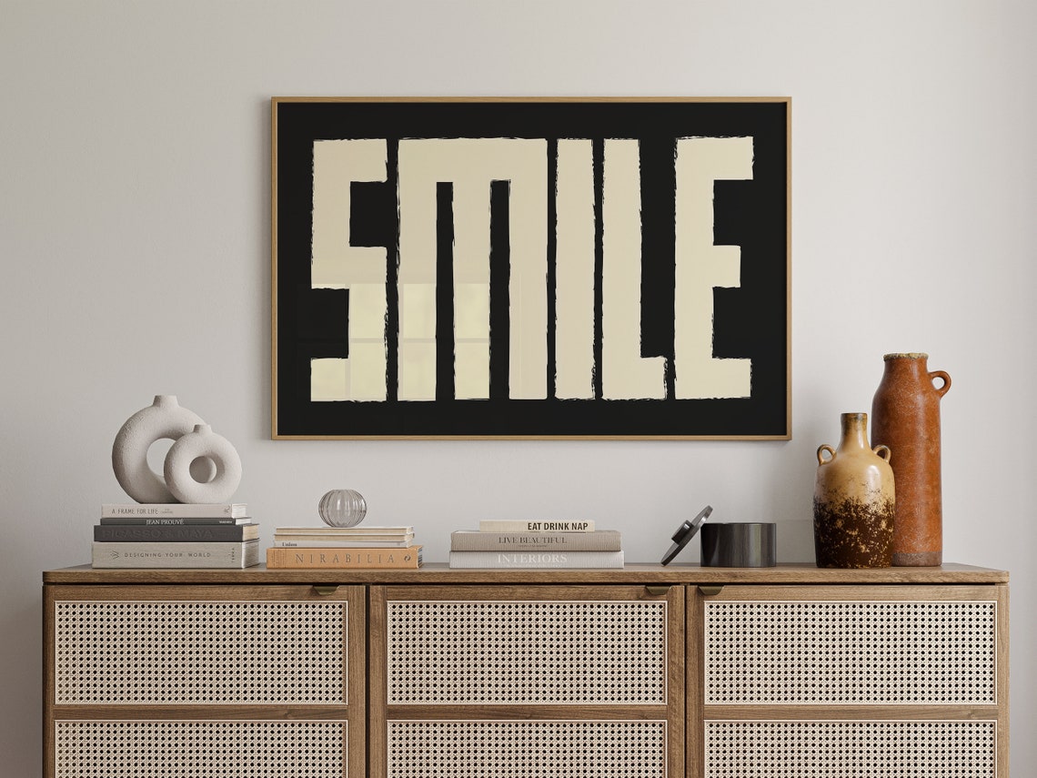 Smile Big Letter Typography Black White Minimalist Quote Wall Poster - Image 2