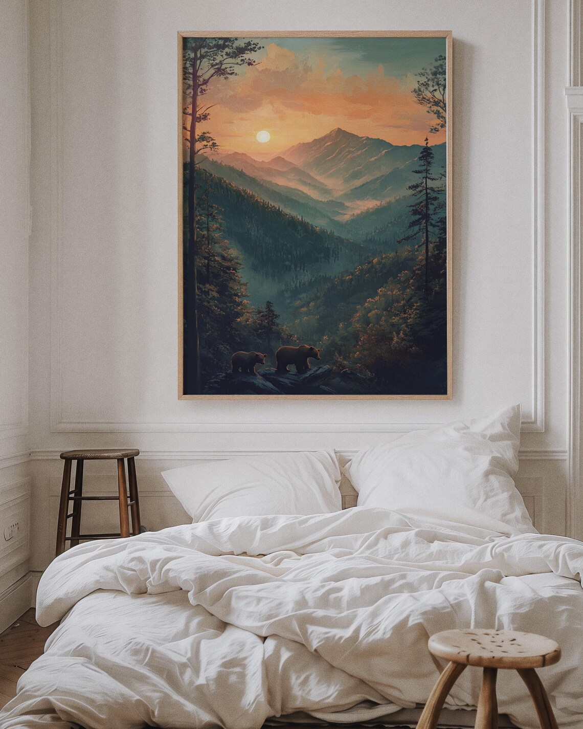 Bears on Rocky Overlook at Mountain Sunset Forest Valley Poster - Image 4