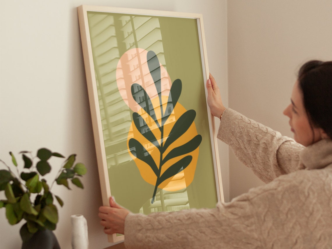 Sage Green Blush Arch Leaf Minimalist Botanical Boho Art Poster - Image 4