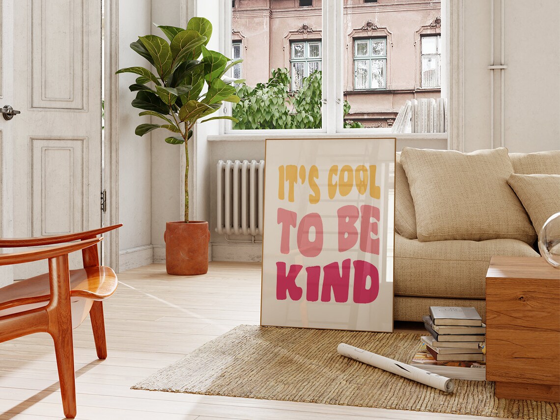 Be Kind Groovy Typography Retro Rainbow Lettering Motivational Poster - Image 2