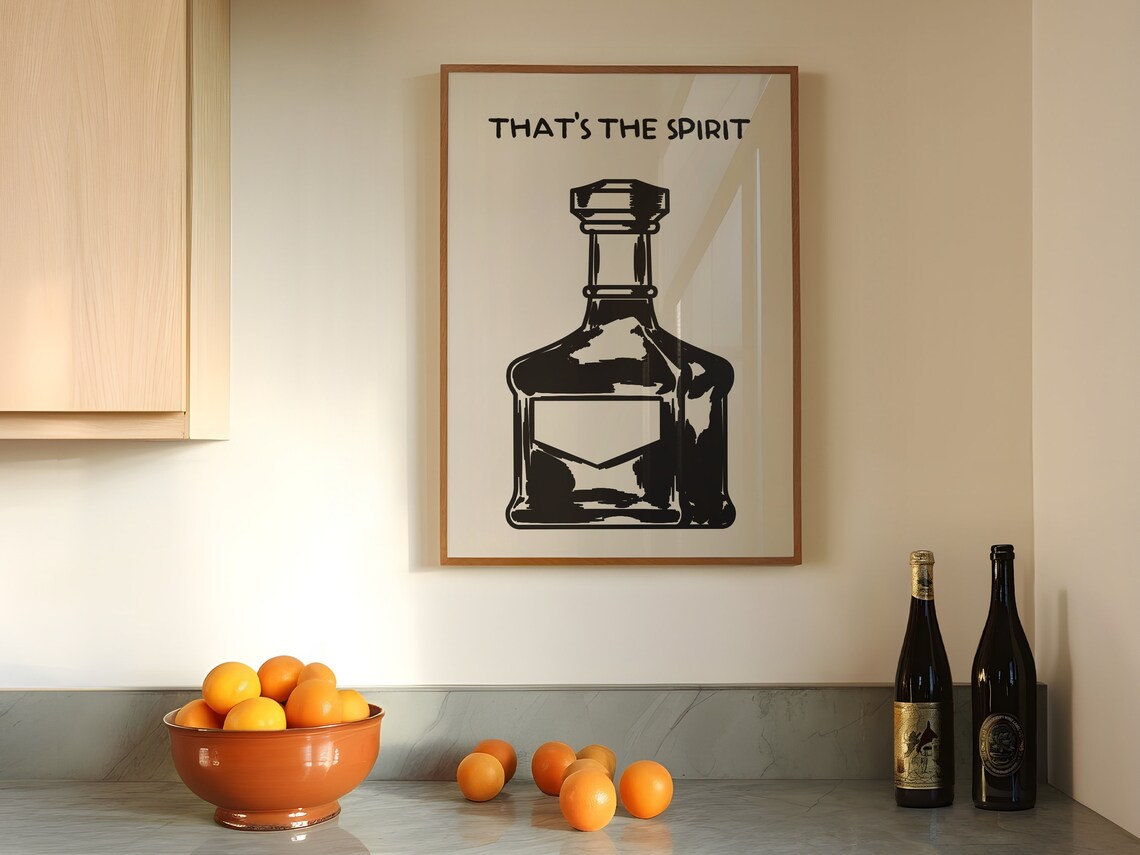Thats The Spirit Decanter Sketch Bold Black White Bar Art Poster - Image 4