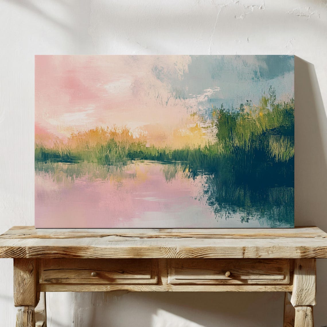 Dreamy Pastel Landscape Wall Art Print Serene Water Reflection With Sunset Tones - Image 2