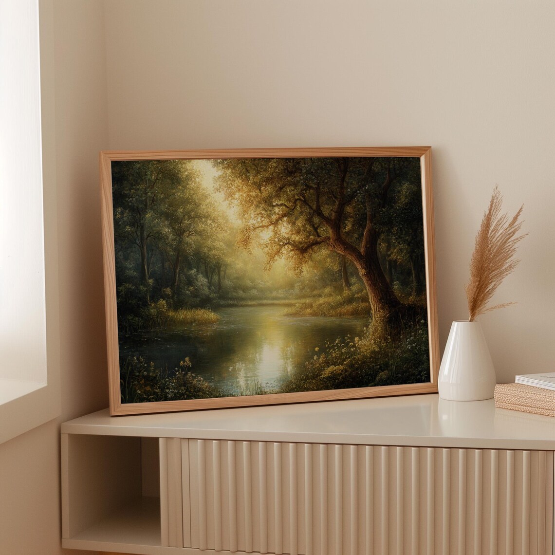 Sunlit Forest River Landscape, Peaceful Nature Scene - Image 3
