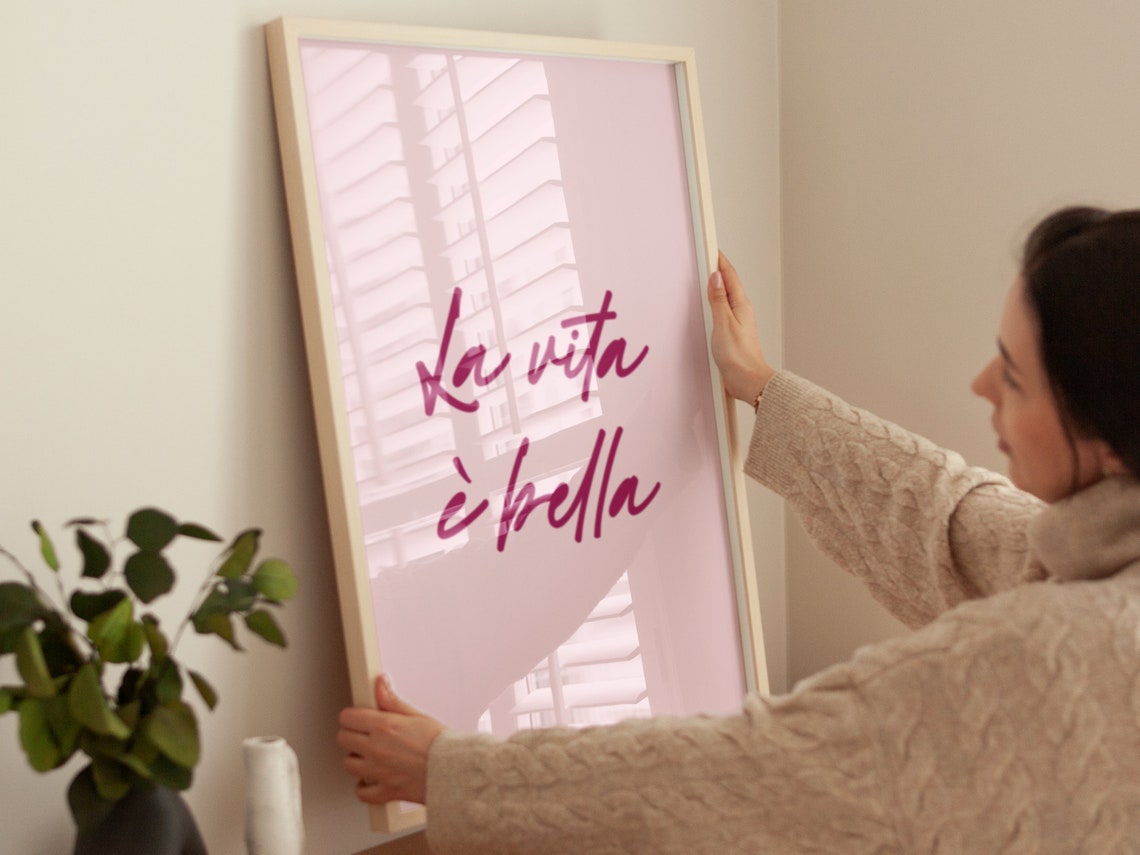 La Vita E Bella Pink Script Italian Quote Minimalist Wall Poster - Image 4
