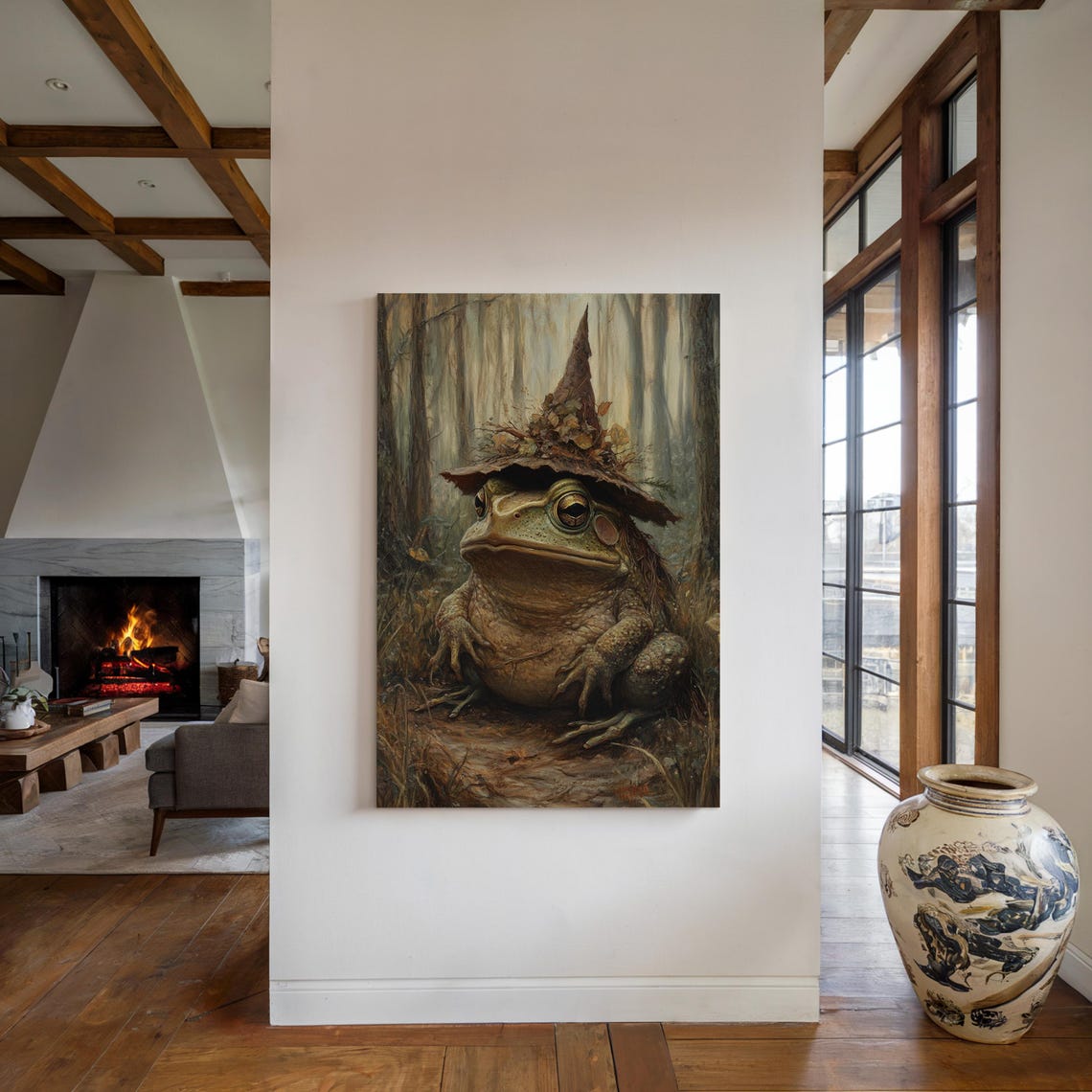 Enchanted Toad in Leafy Witch Hat Misty Forest Fantasy Portrait Poster - Image 2