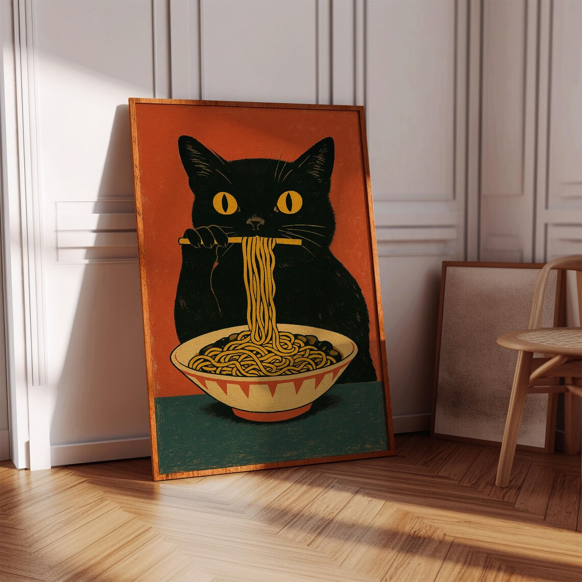 Black Cat Eating Ramen, Funny Retro Japanese Style - Image 3