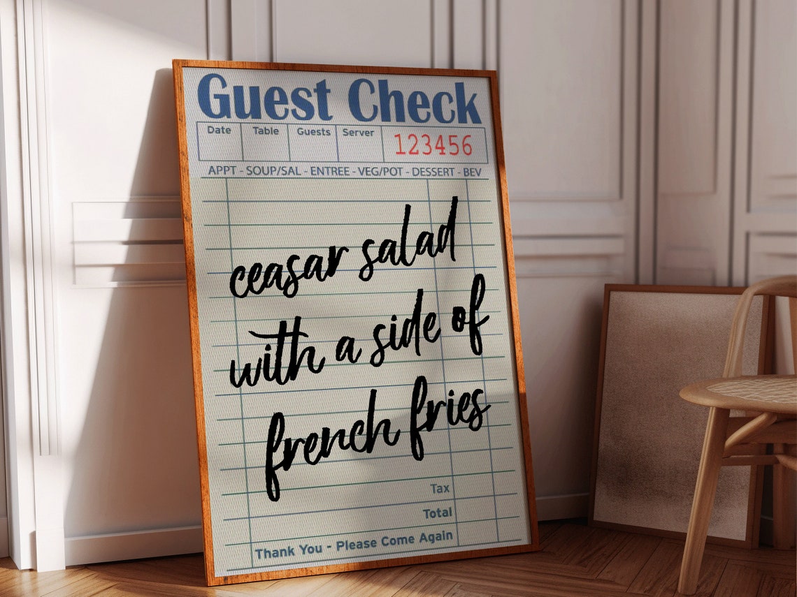 Guest Check Retro Diner Ticket Caesar Salad Funny Kitchen Wall Poster