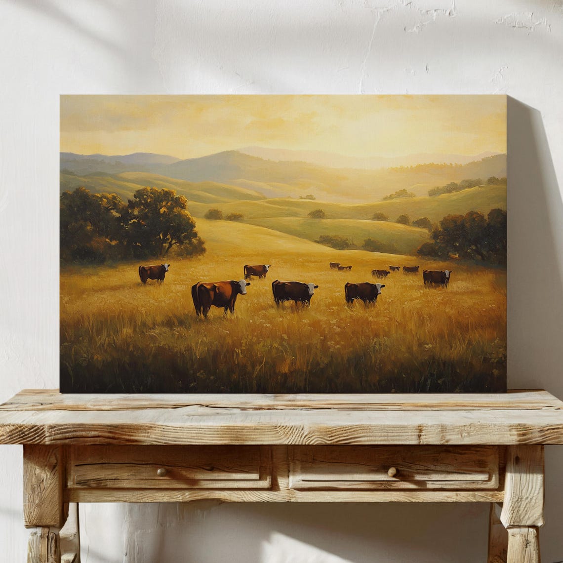 Rustic Cattle Grazing Sunset Pasture Western Farmhouse Wall Art Print - Image 3