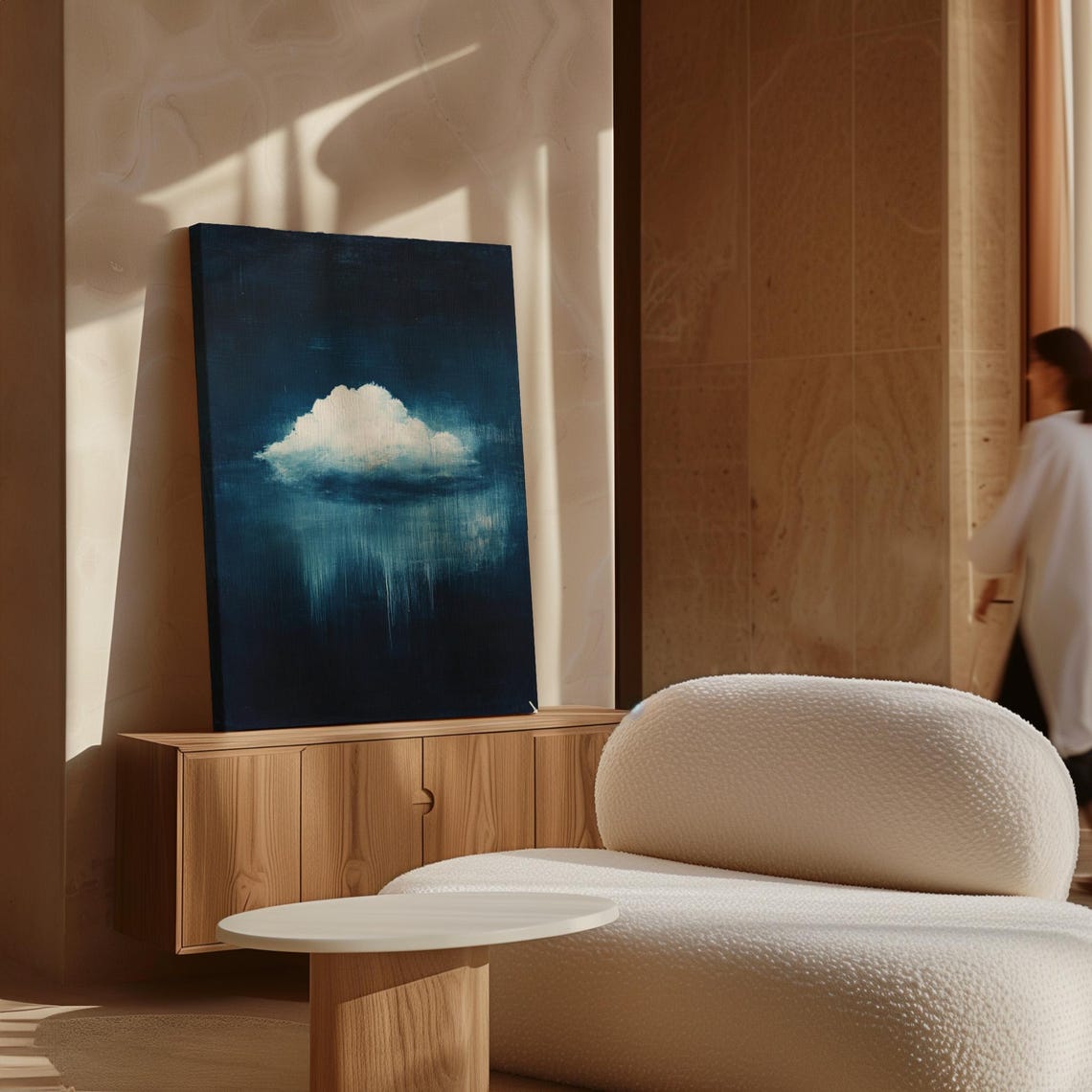 Abstract Rain Cloud Painting Minimalist Moody Sky Art Dark Blue Atmospheric Print Surreal Cloudscape Wall Decor - Image 4