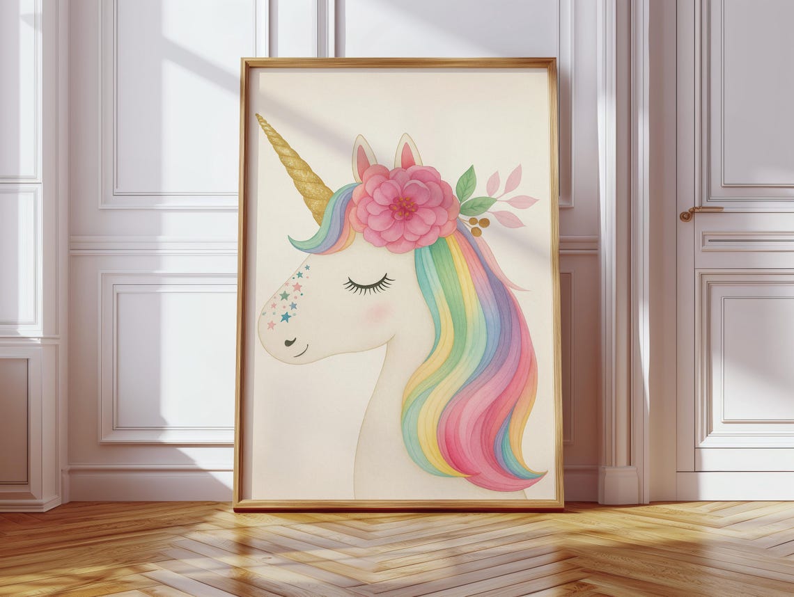 Rainbow Unicorn, Pastel Nursery Wall Art