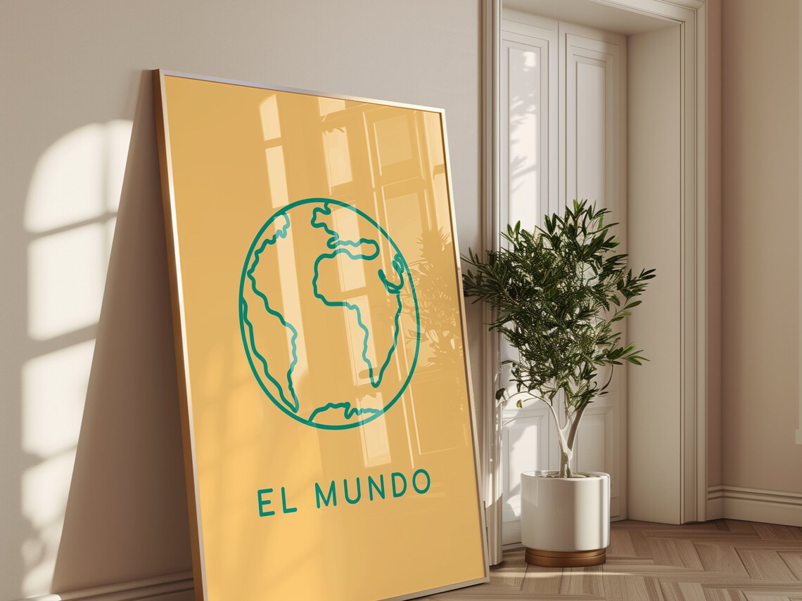 El Mundo Mexican Loteria Earth Line Art Minimalist Tan Wall Poster - Image 4