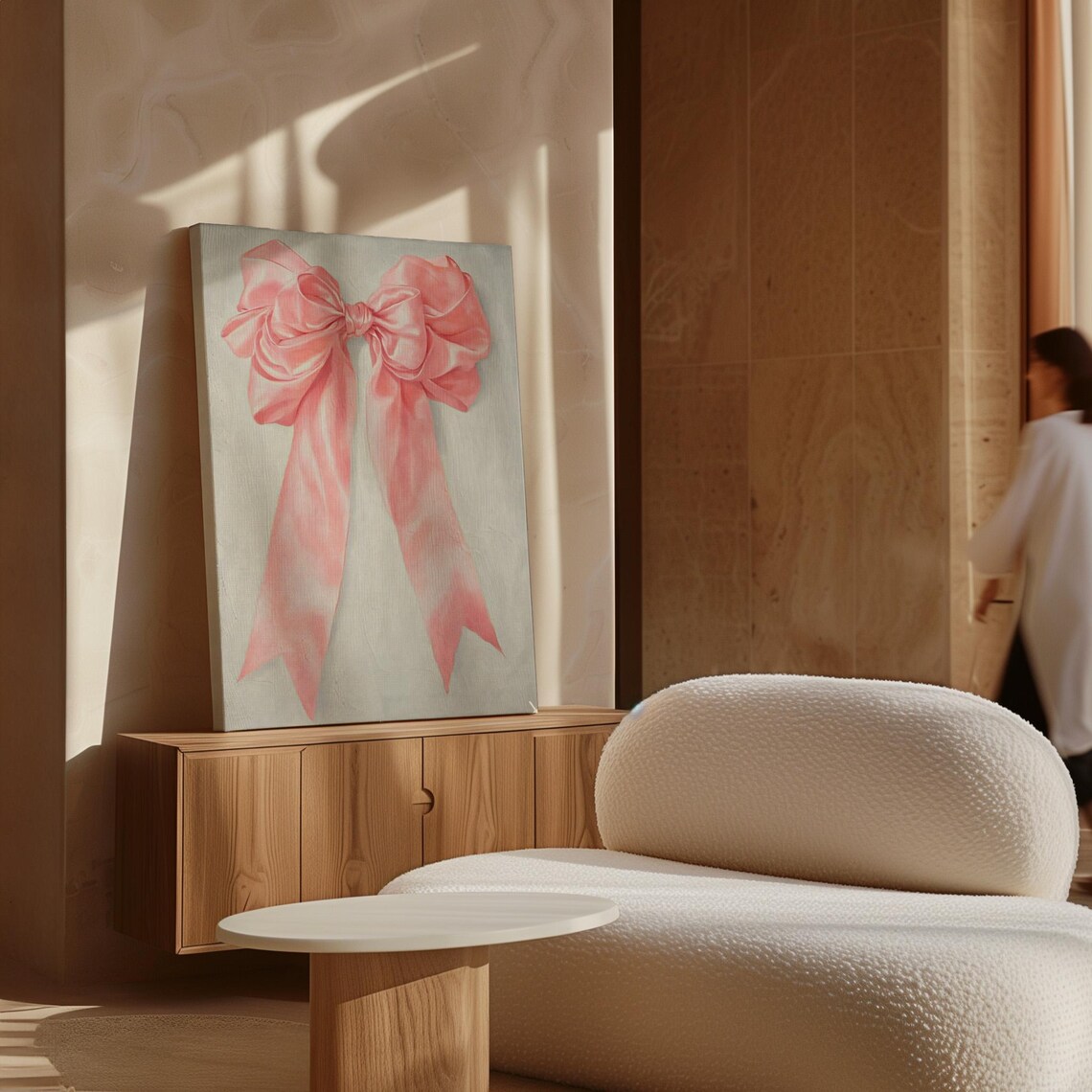 Pink Satin Ribbon Bow Large Feminine Minimalist Still Life Art Poster - Image 4
