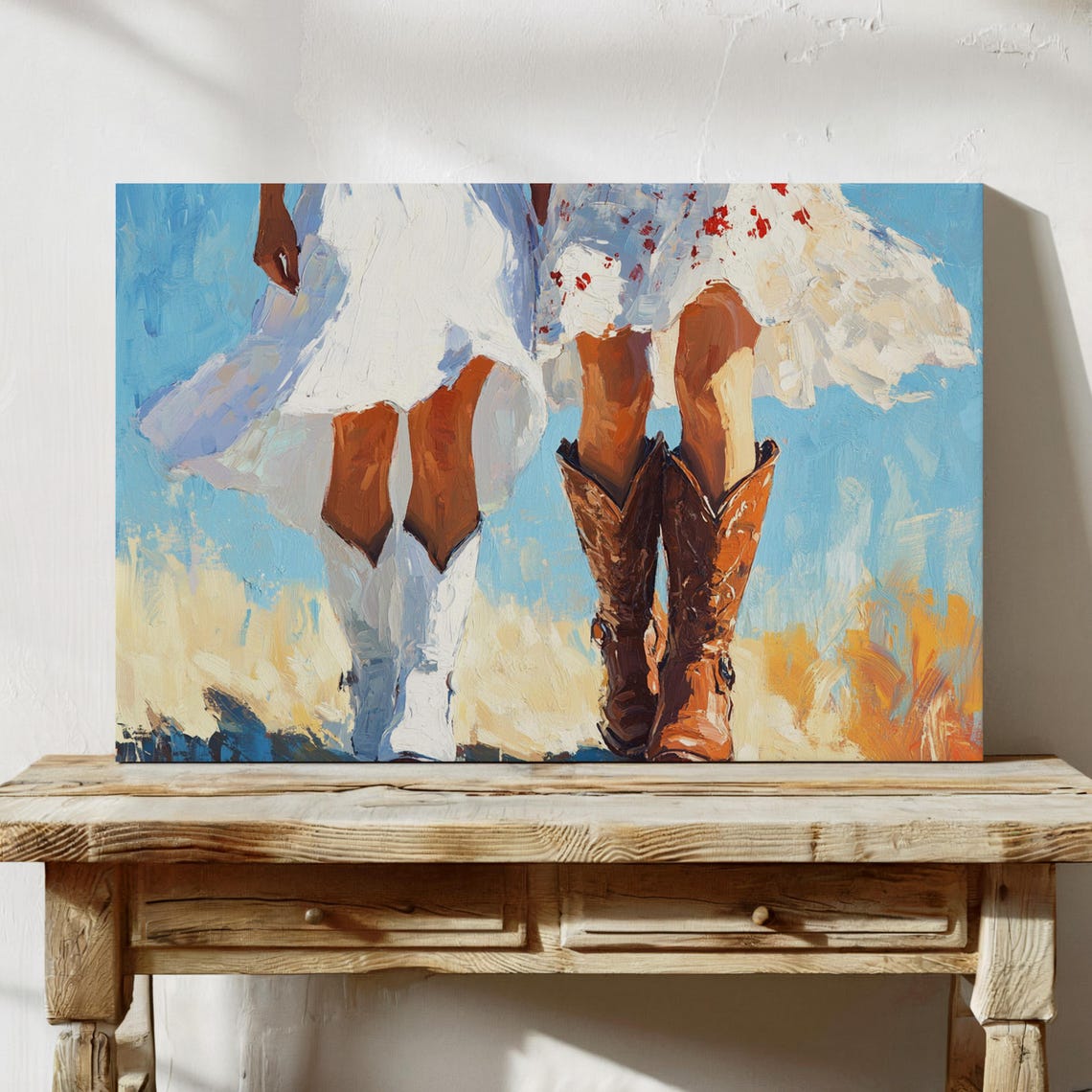 Western Brides White Dresses Cowboy Boots Rustic Wedding Wall Poster