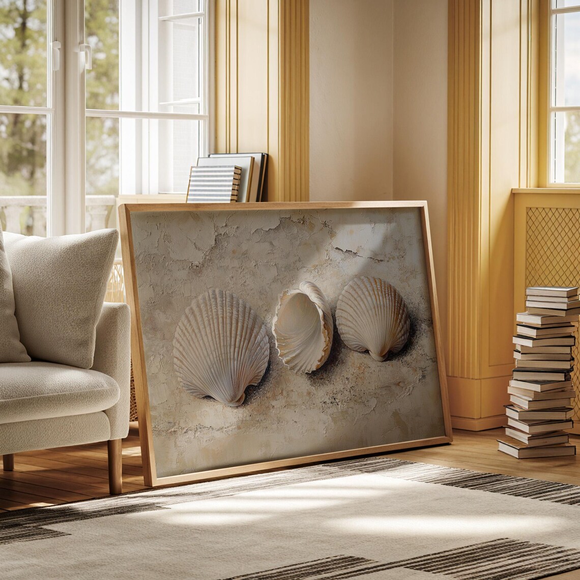 Coastal Seashell Still Life, Textured Beach Background - Image 4
