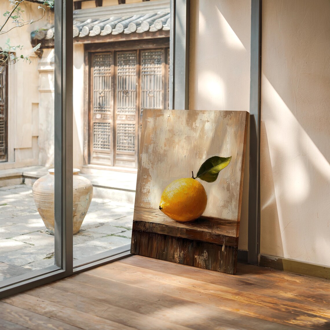 Rustic Lemon Still Life Painting, Kitchen Wall Art - Image 2