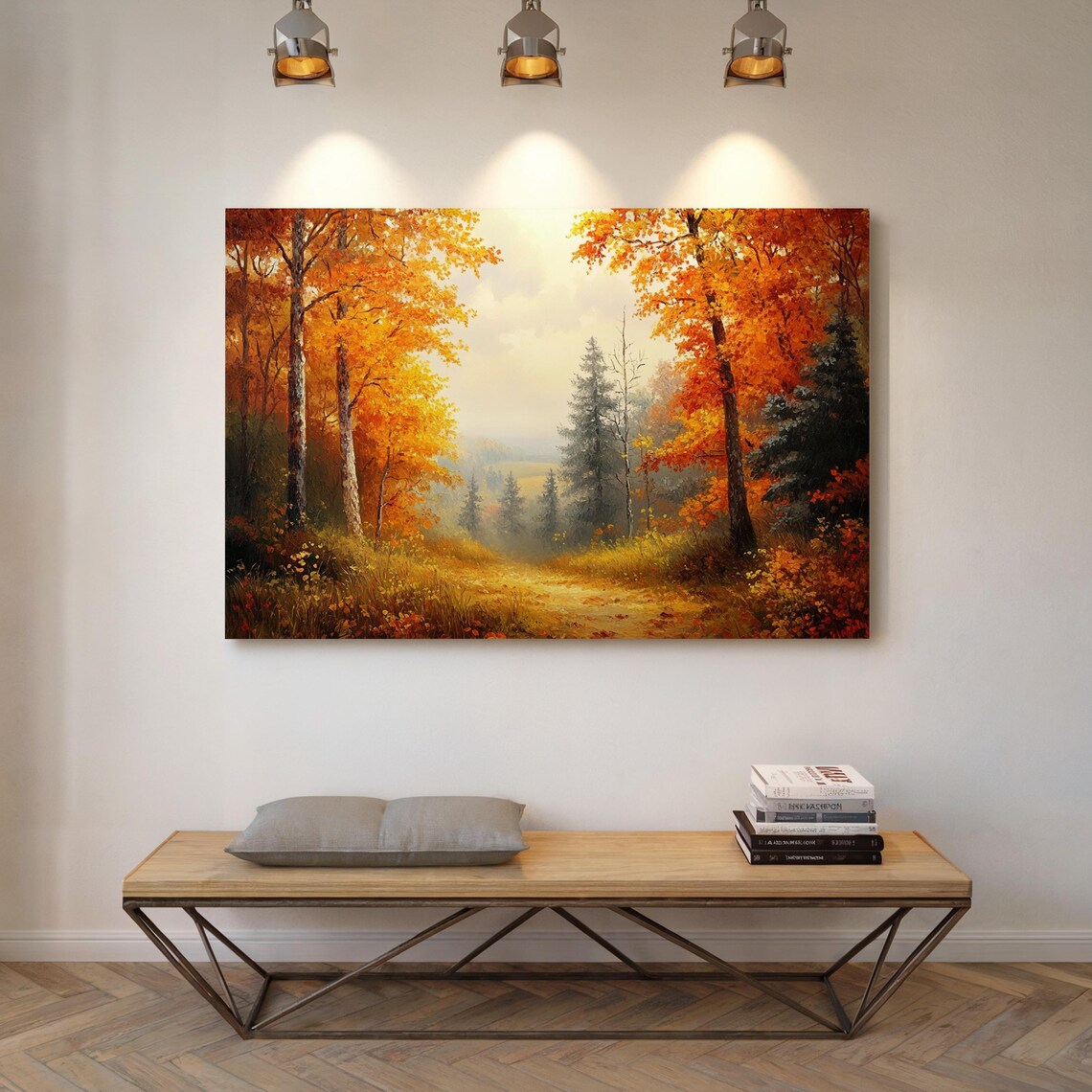 Golden Autumn Forest Path Fall Foliage Landscape Oil Painting Poster - Image 2