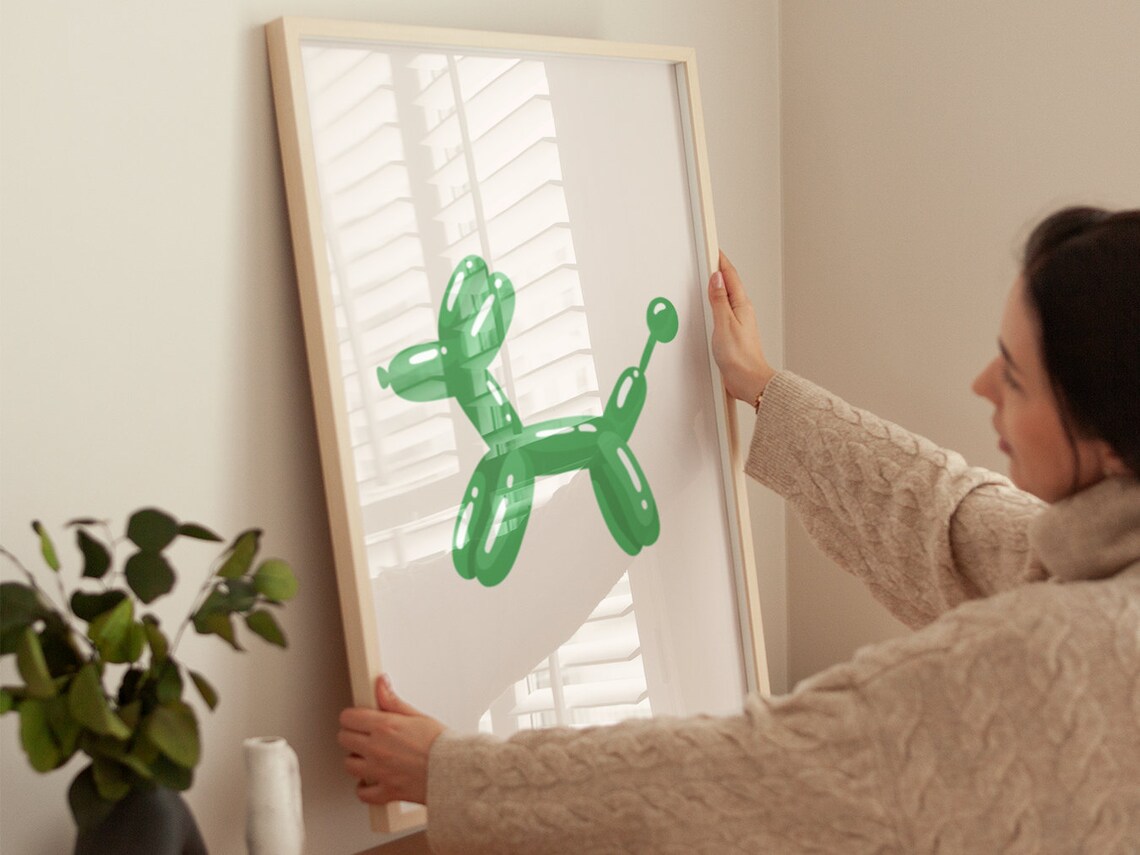 Green Balloon Dog Glossy Pop Art Minimalist Nursery Room Poster - Image 2